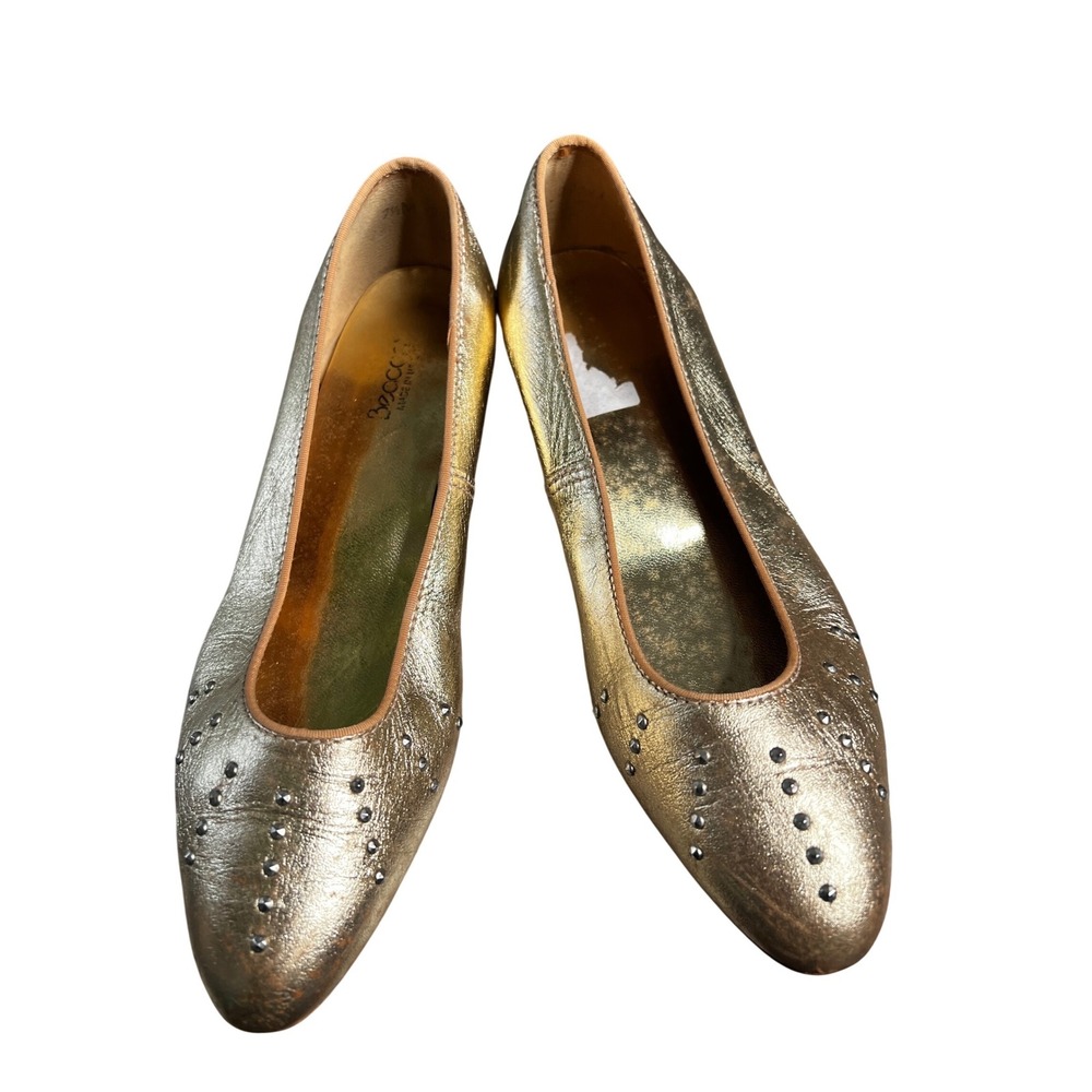 Beacon Womens Gold‎ Metallic Studded Leather Ballet Flats Size 7.5M Made in USA